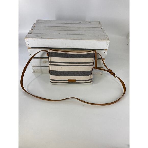 FOSSIL SMALL NAVY AND OATMEAL STRIPED CANVAS CROSSBODY BAG - Picture 2 of 15